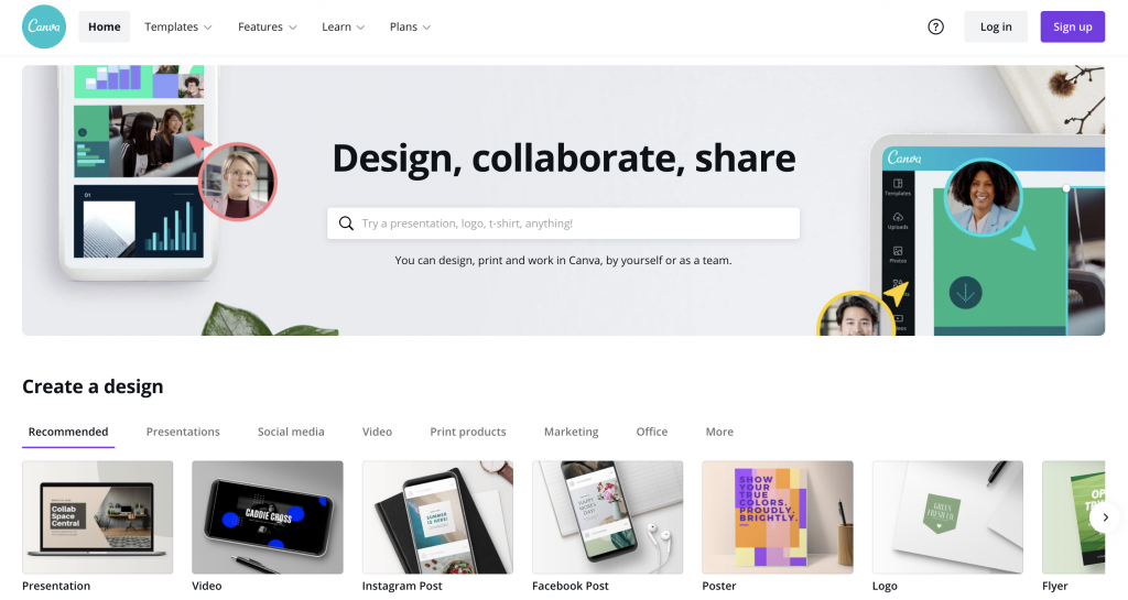 Canva Homepage Example
