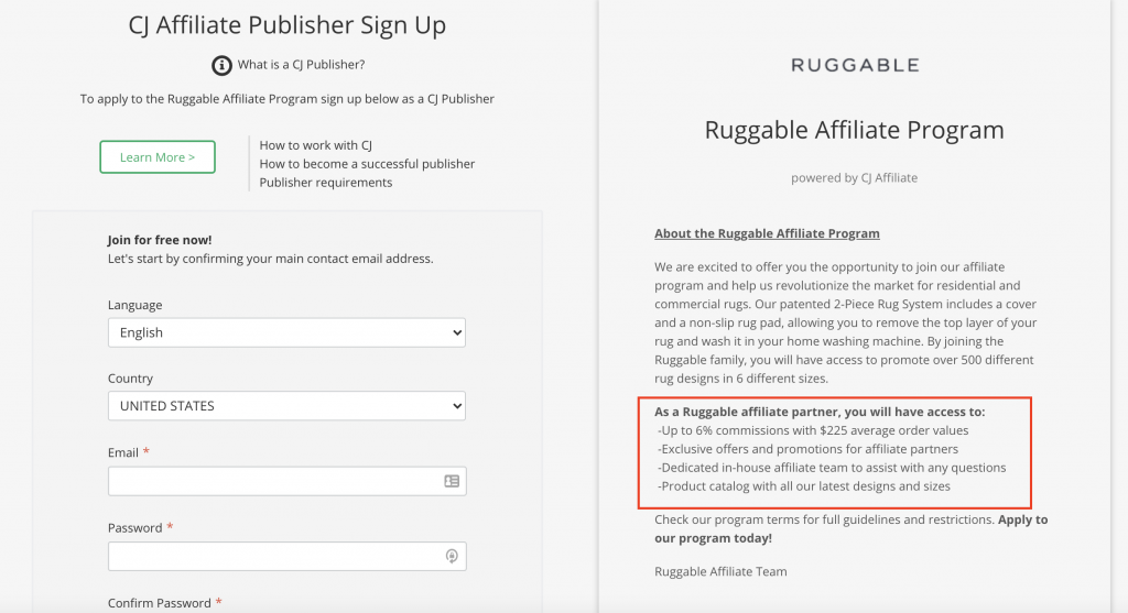 Ruggable Affiliate Commission Example Image
